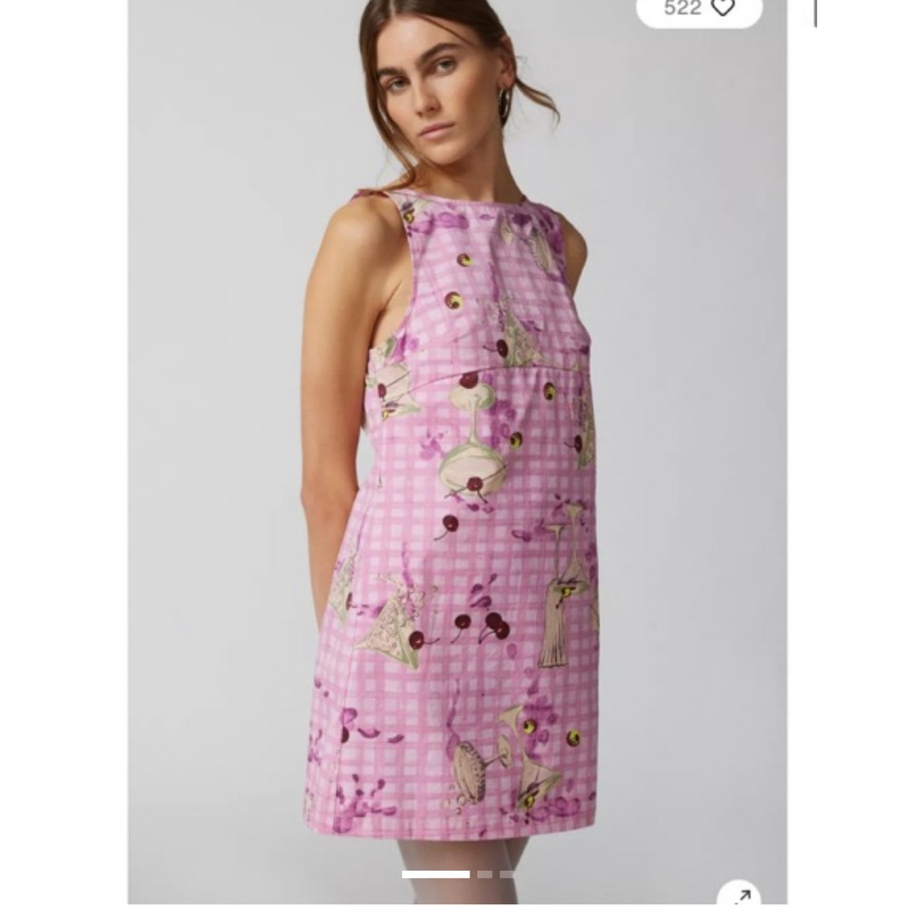 Urban Outfitters Martini Cherry Gingham Mini Dress Pink Sleeveless Scoop Back M